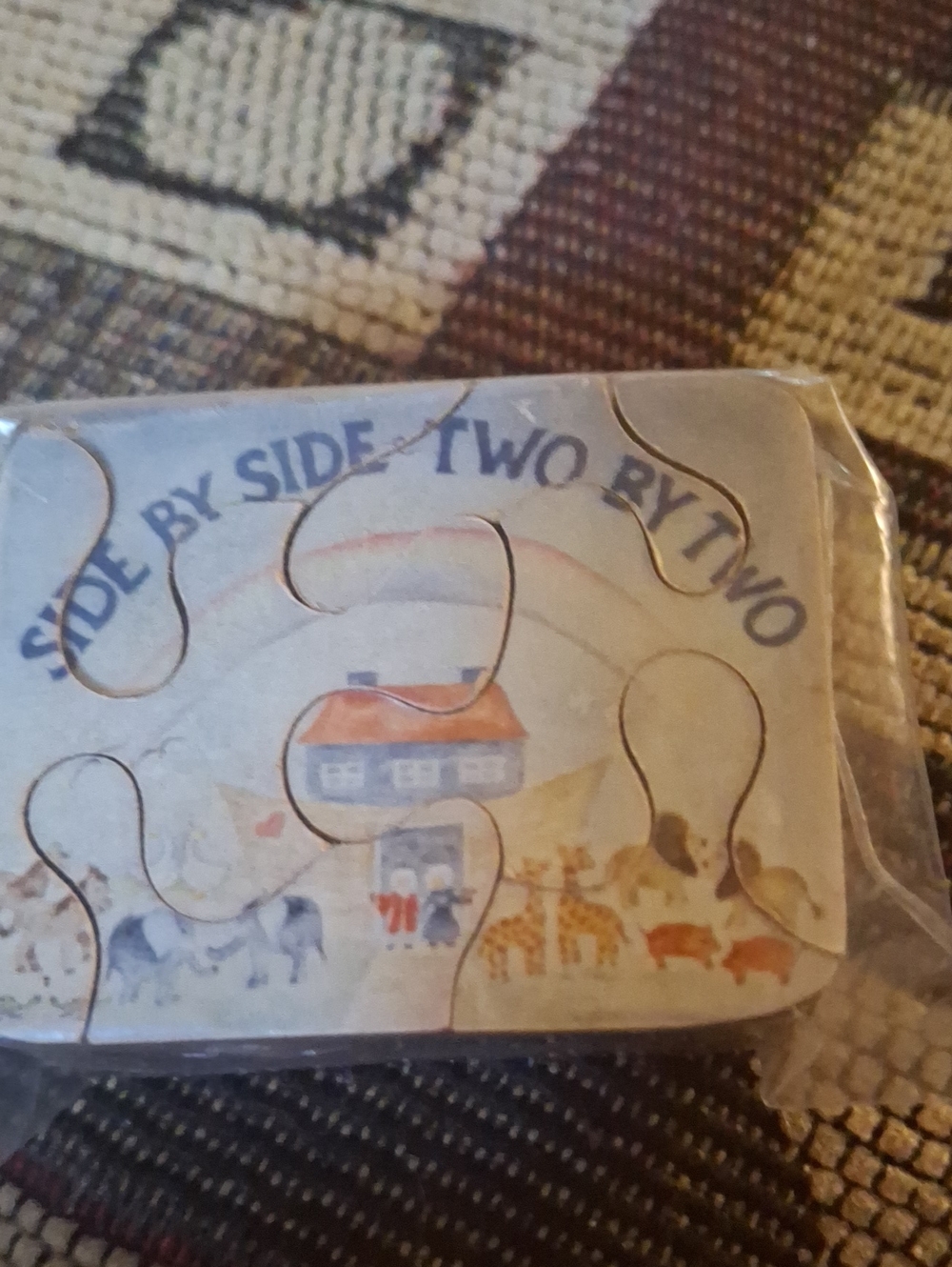 Two By Two Puzzle Wood Side By Side Noahs Ark Rainbow Animals Vintage
